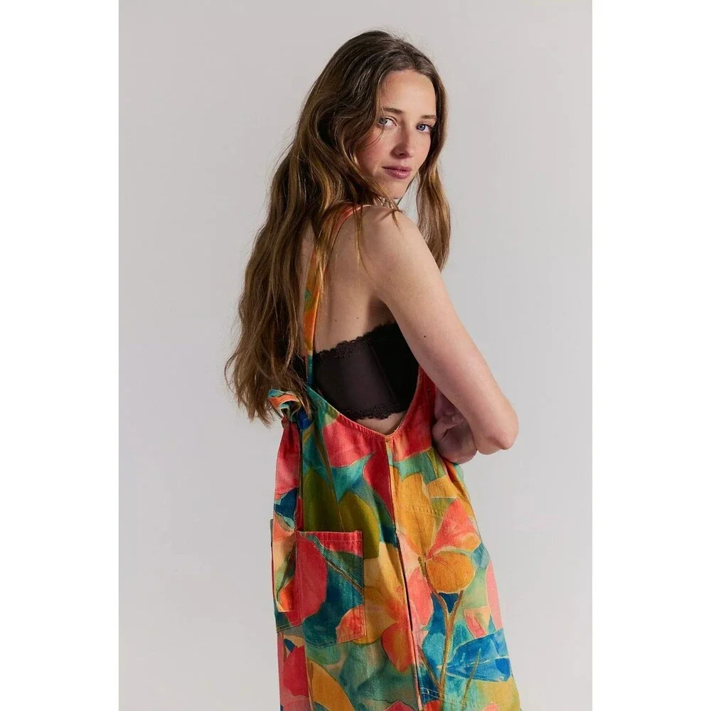 Free People We The Free Freebird Printed Jumpsuit Dress Wide Leg Cotton M 289692